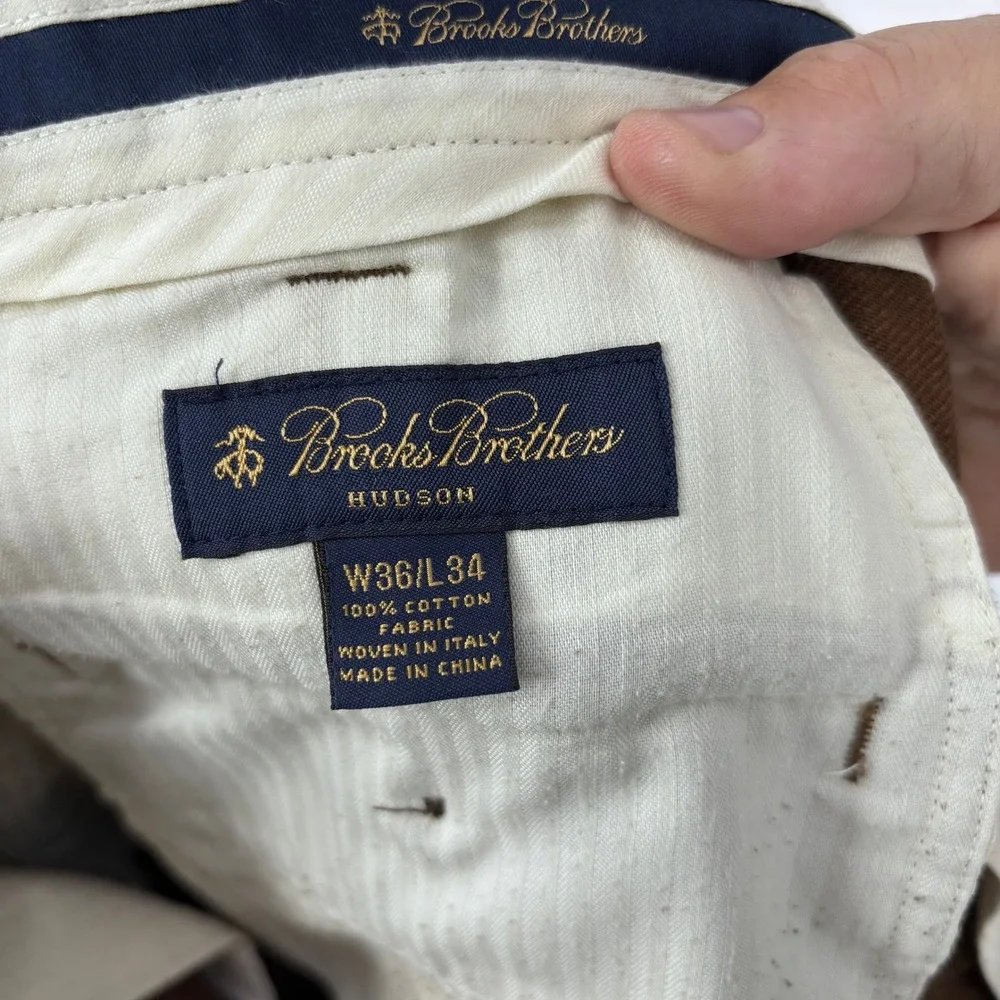 Brooks Brothers Hudson Twill Chino Pants Mens 36x31 (Tag 36x34) Brown Italian